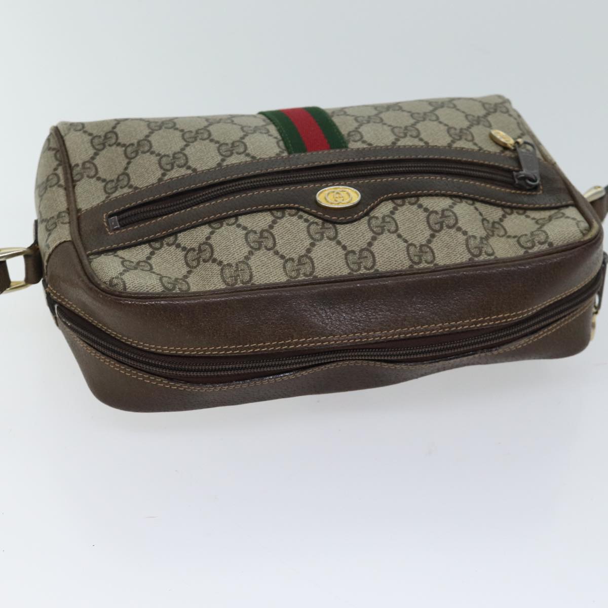 GUCCI GG Canvas Web Sherry Line Shoulder Bag PVC Beige Green Red Auth 71166