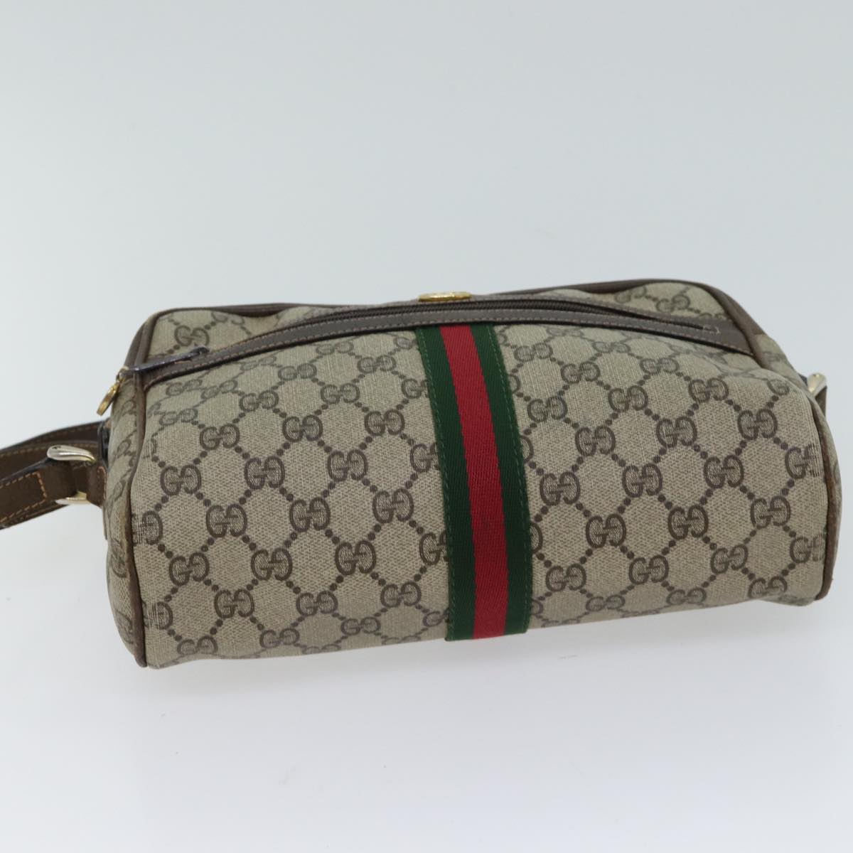 GUCCI GG Canvas Web Sherry Line Shoulder Bag PVC Beige Green Red Auth 71166