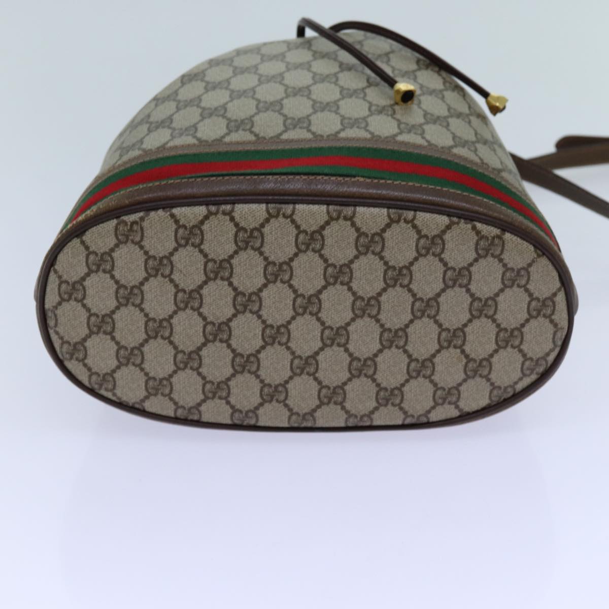 GUCCI GG Canvas Web Sherry Line Shoulder Bag PVC Beige Green Red Auth 71174