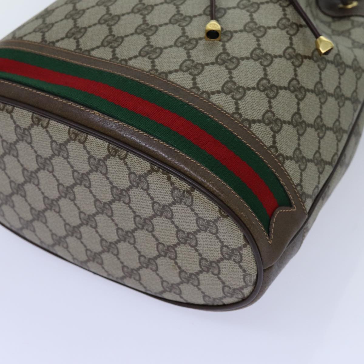 GUCCI GG Canvas Web Sherry Line Shoulder Bag PVC Beige Green Red Auth 71174