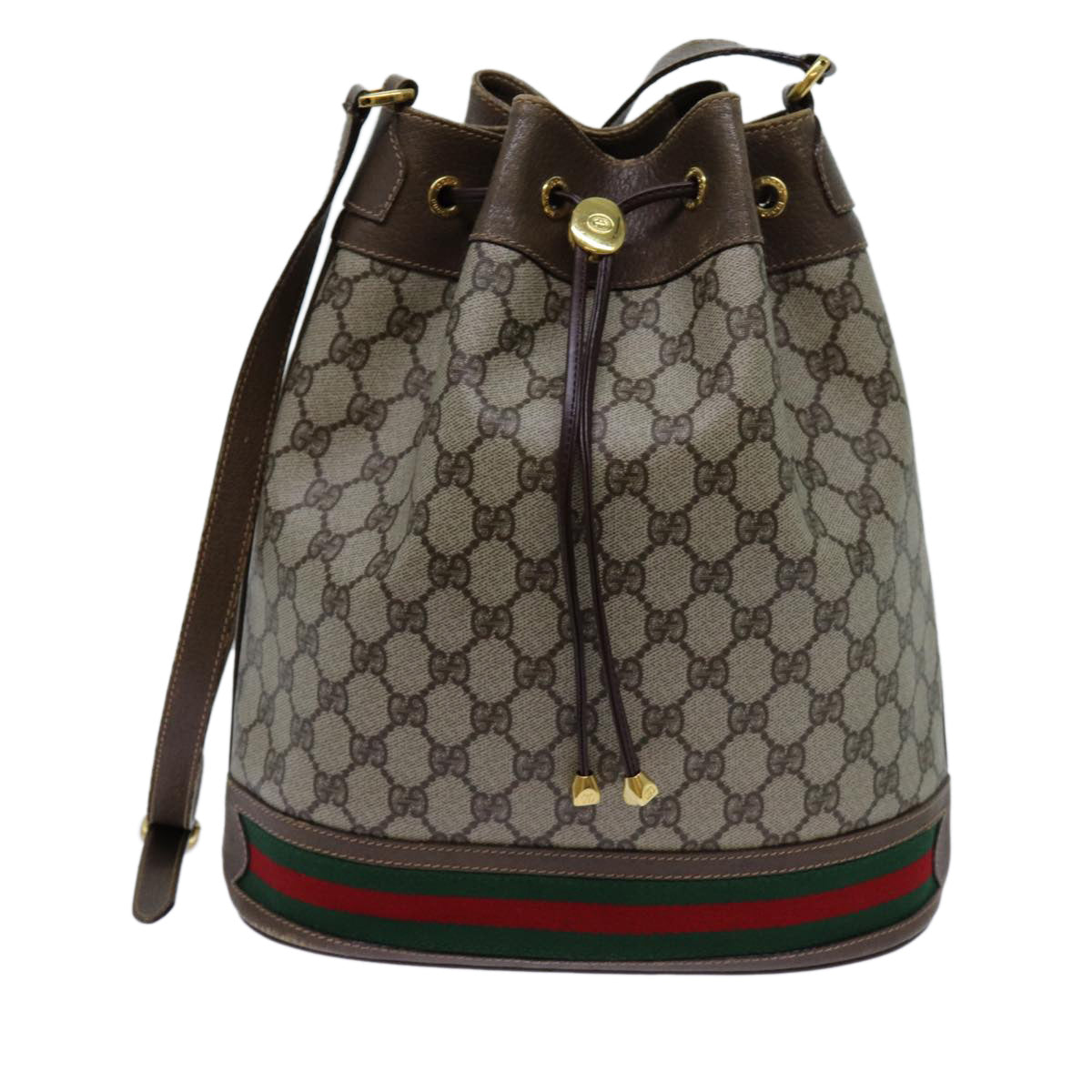 GUCCI GG Canvas Web Sherry Line Shoulder Bag PVC Beige Green Red Auth 71174