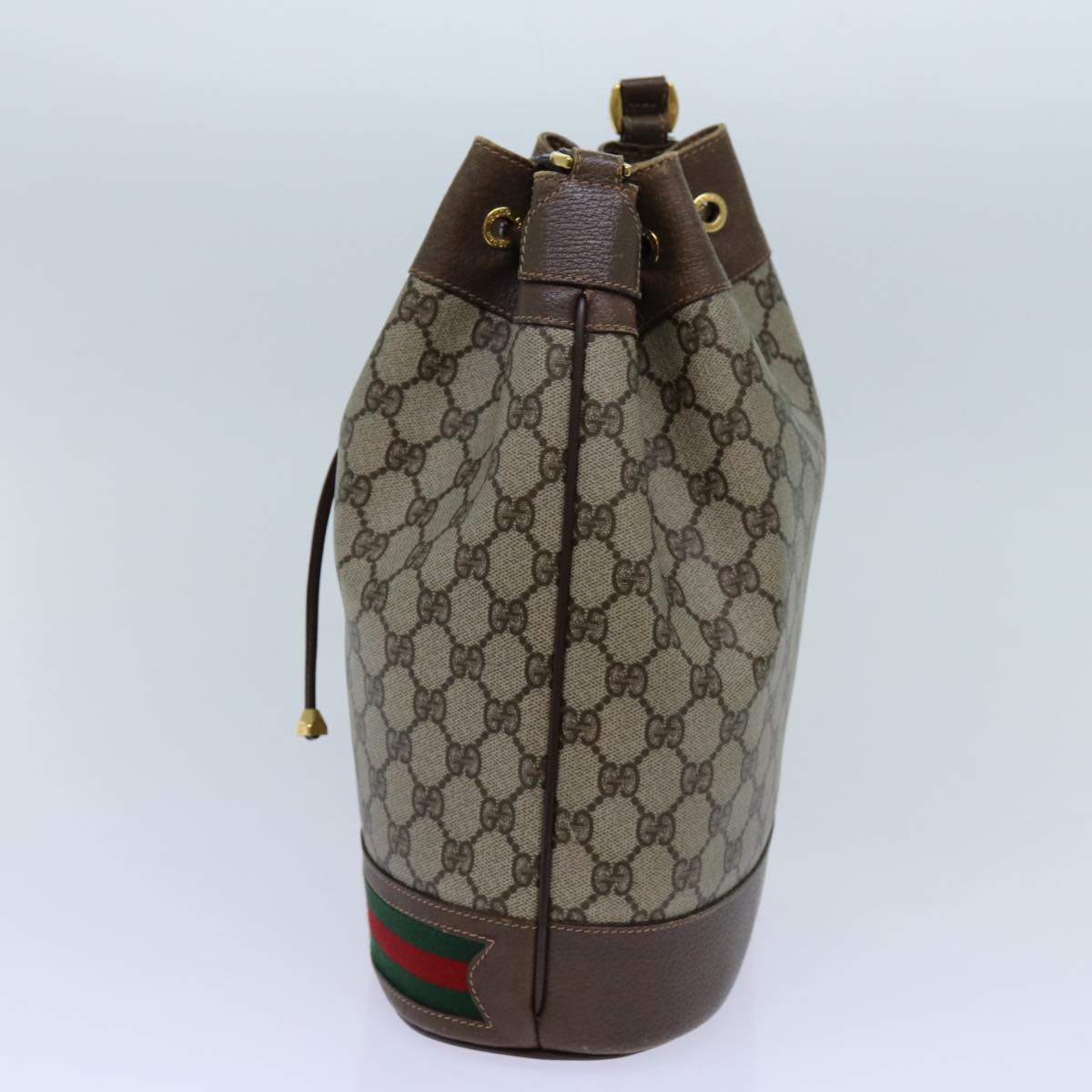 GUCCI GG Canvas Web Sherry Line Shoulder Bag PVC Beige Green Red Auth 71174