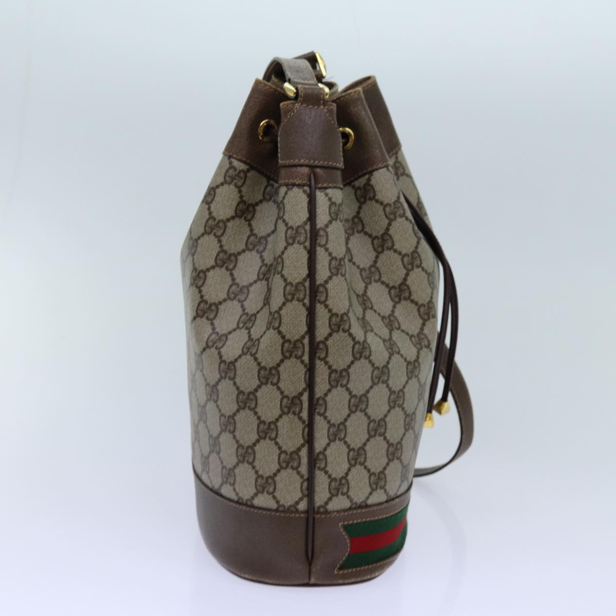 GUCCI GG Canvas Web Sherry Line Shoulder Bag PVC Beige Green Red Auth 71174