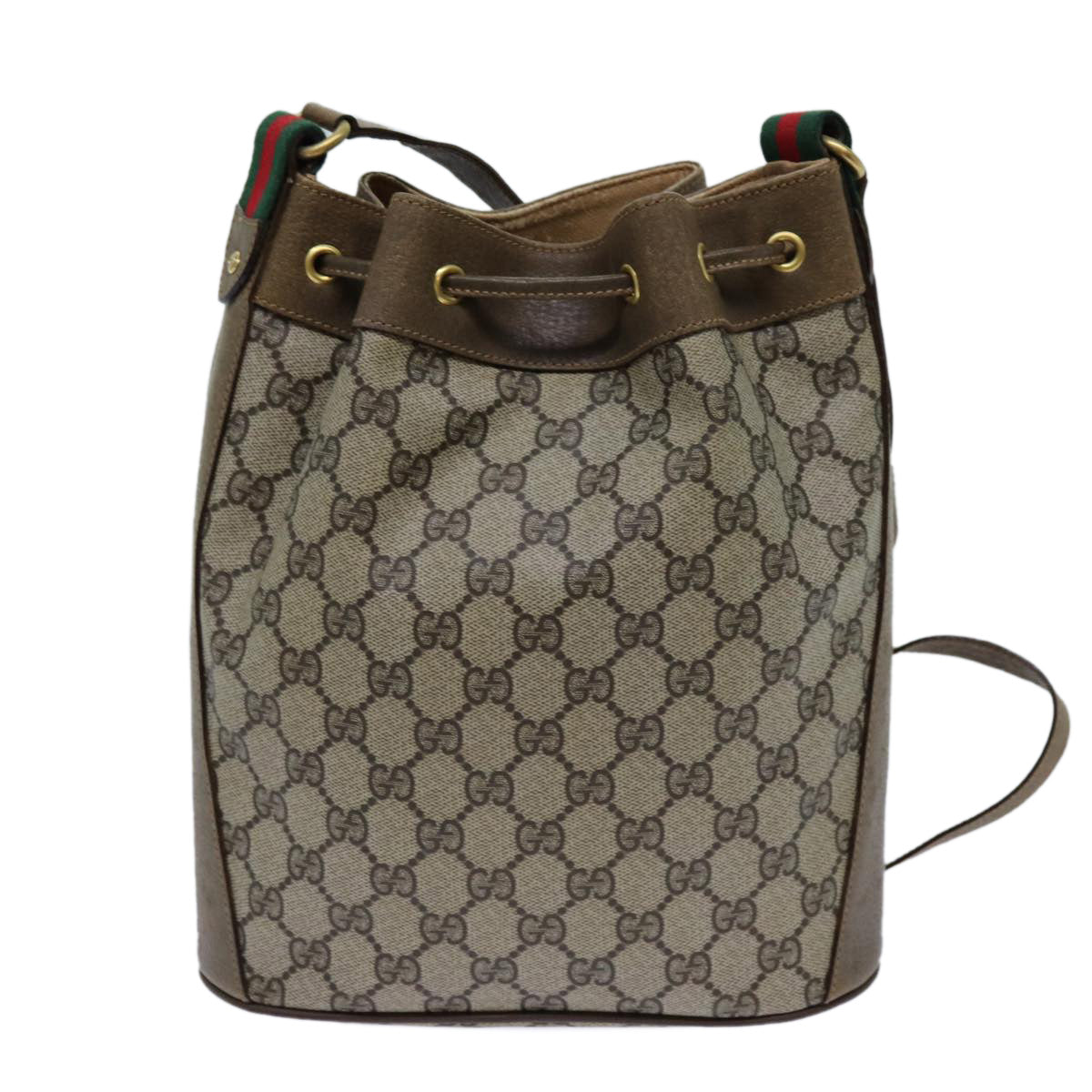 GUCCI GG Canvas Web Sherry Line Shoulder Bag PVC Beige Green Red Auth 71175