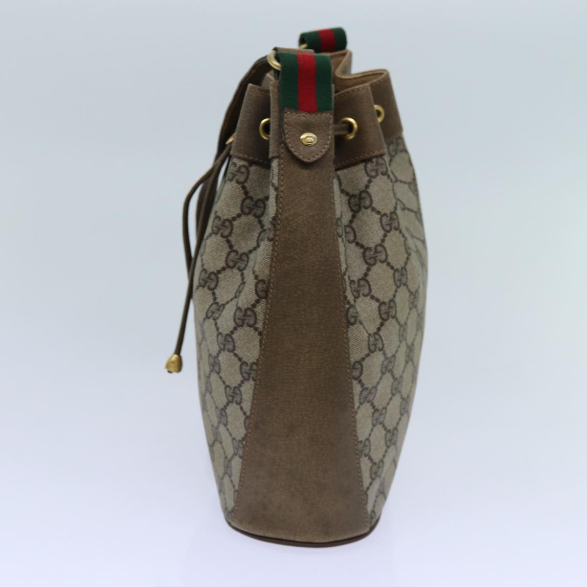 GUCCI GG Canvas Web Sherry Line Shoulder Bag PVC Beige Green Red Auth 71175