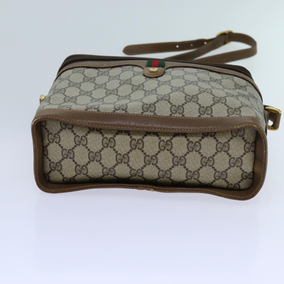 GUCCI GG Canvas Web Sherry Line Shoulder Bag PVC Beige Green Red Auth 71229