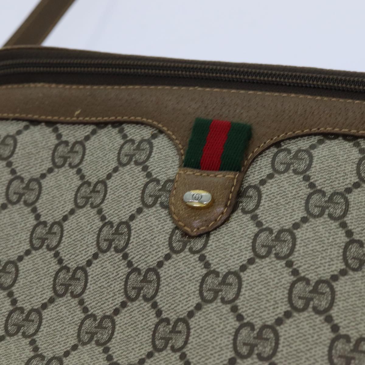 GUCCI GG Canvas Web Sherry Line Shoulder Bag PVC Beige Green Red Auth 71229