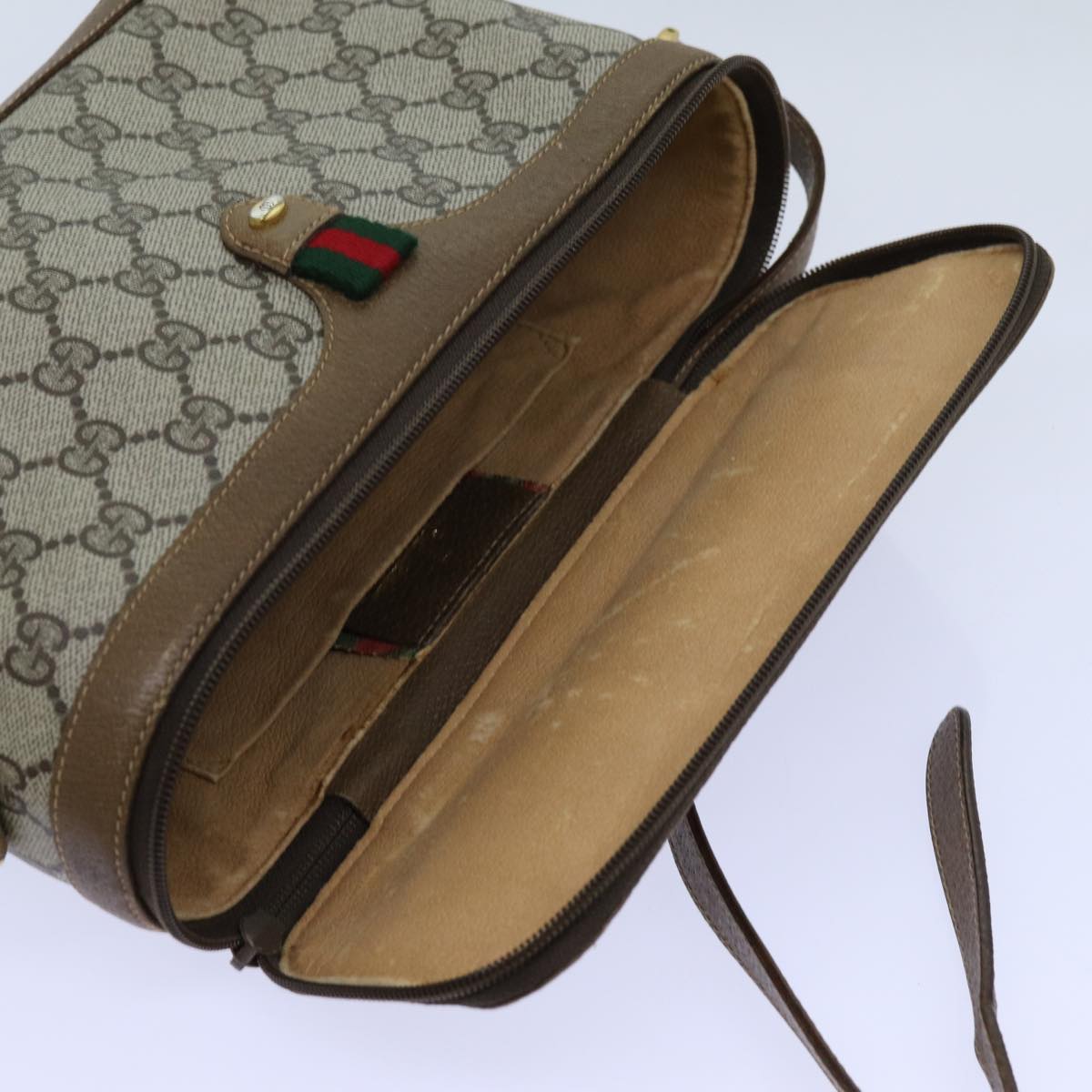 GUCCI GG Canvas Web Sherry Line Shoulder Bag PVC Beige Green Red Auth 71229