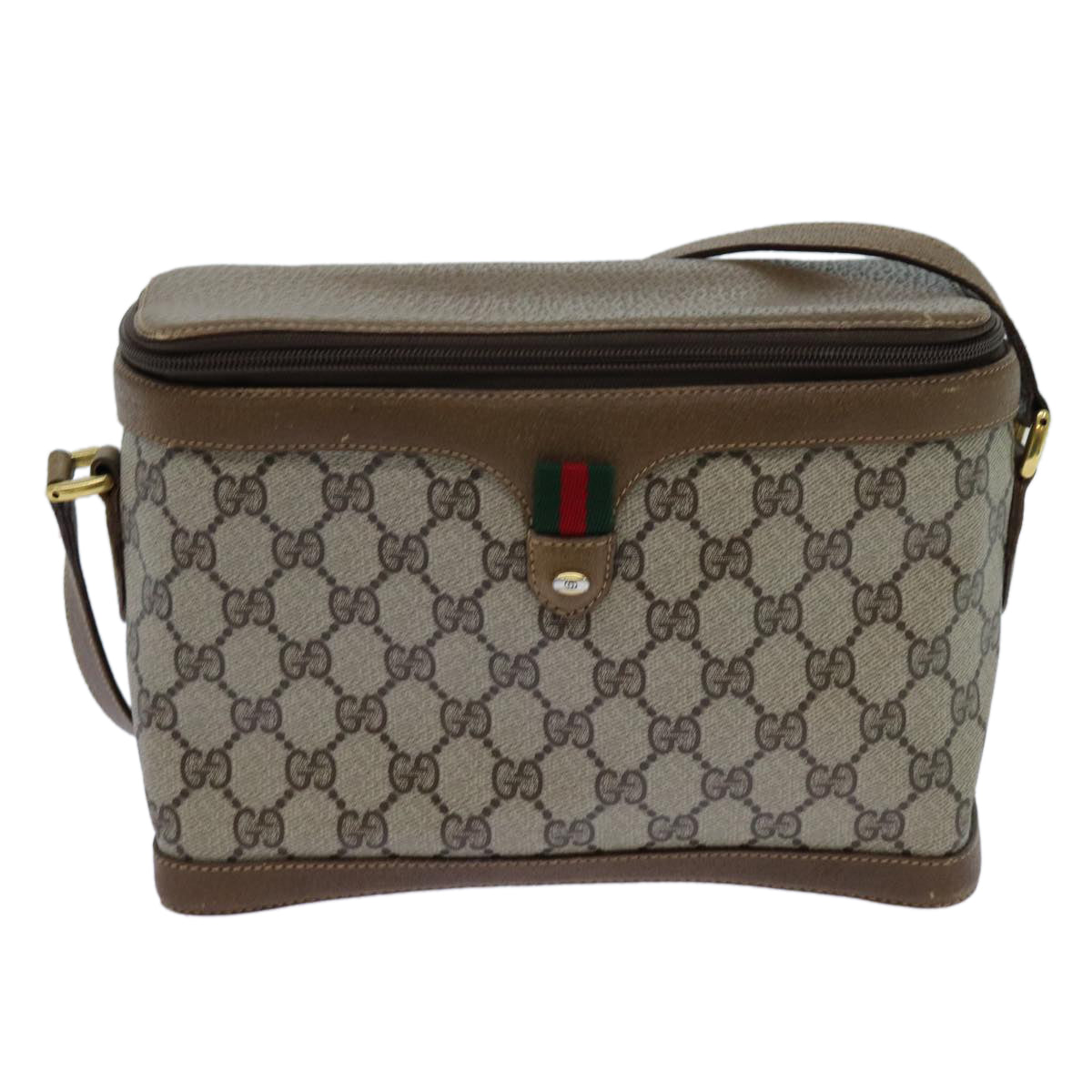 GUCCI GG Canvas Web Sherry Line Shoulder Bag PVC Beige Green Red Auth 71229