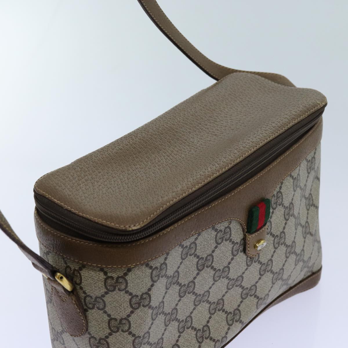 GUCCI GG Canvas Web Sherry Line Shoulder Bag PVC Beige Green Red Auth 71229