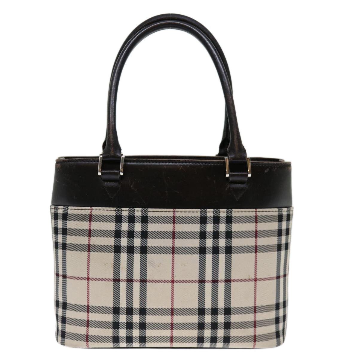 BURBERRY Nova Check Hand Bag Canvas Beige Dark Brown Auth 71231