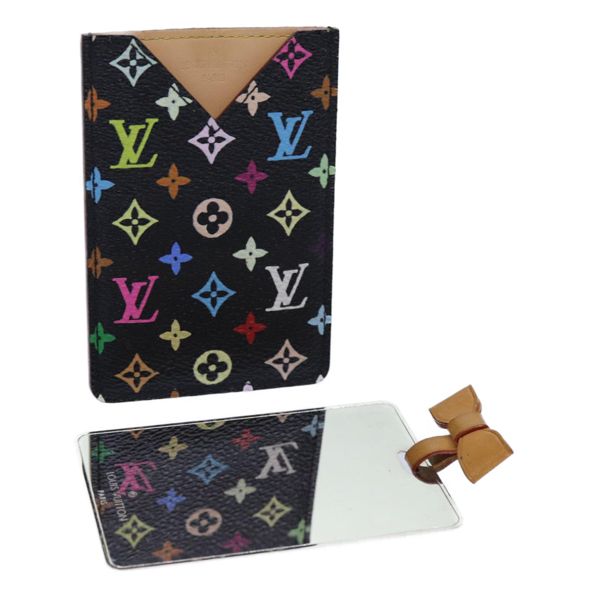 LOUIS VUITTON Monogram Multicolor Etui Mirror Black M92650 LV Auth 71234