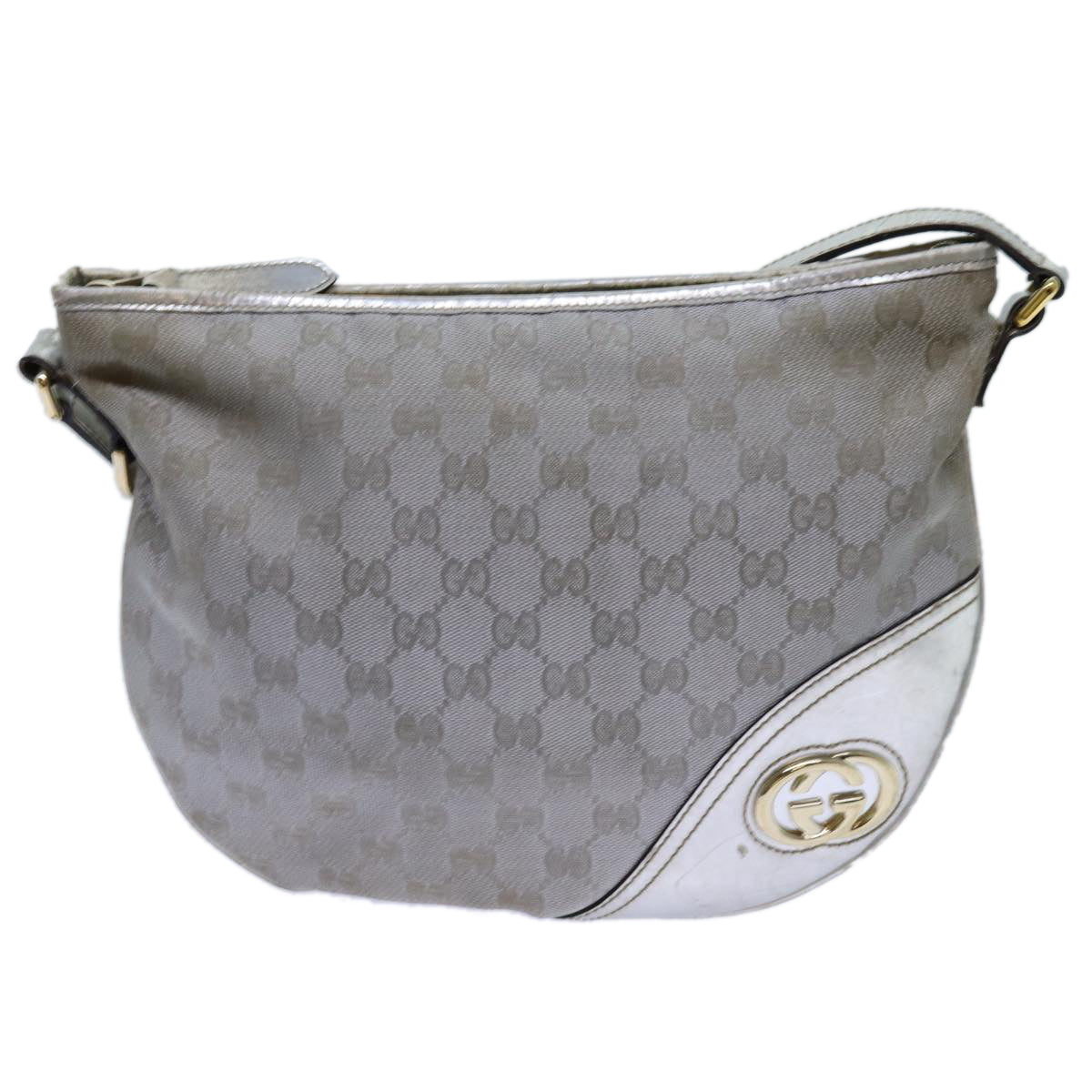 GUCCI GG Canvas Shoulder Bag Silver Auth 71301