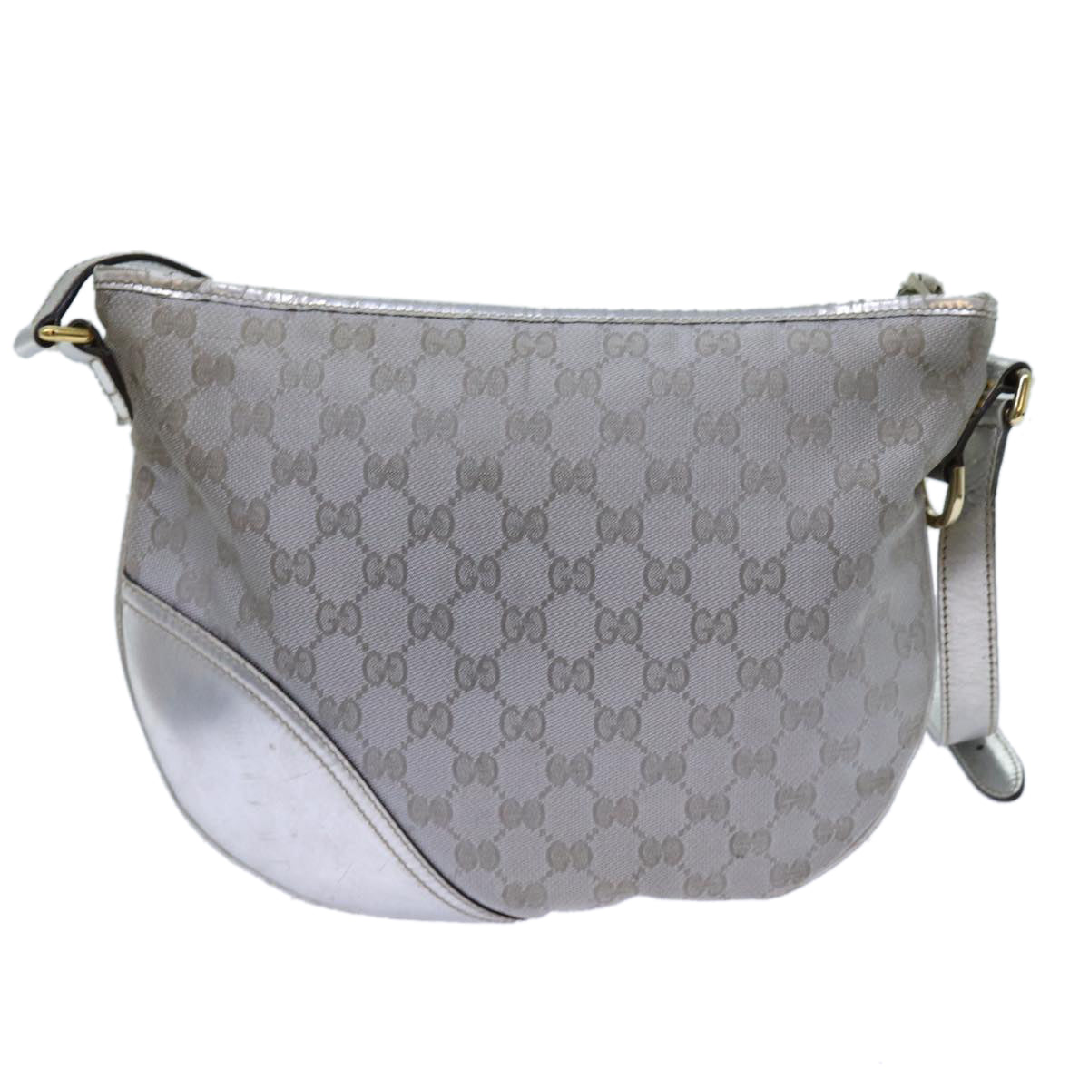 GUCCI GG Canvas Shoulder Bag Silver Auth 71301