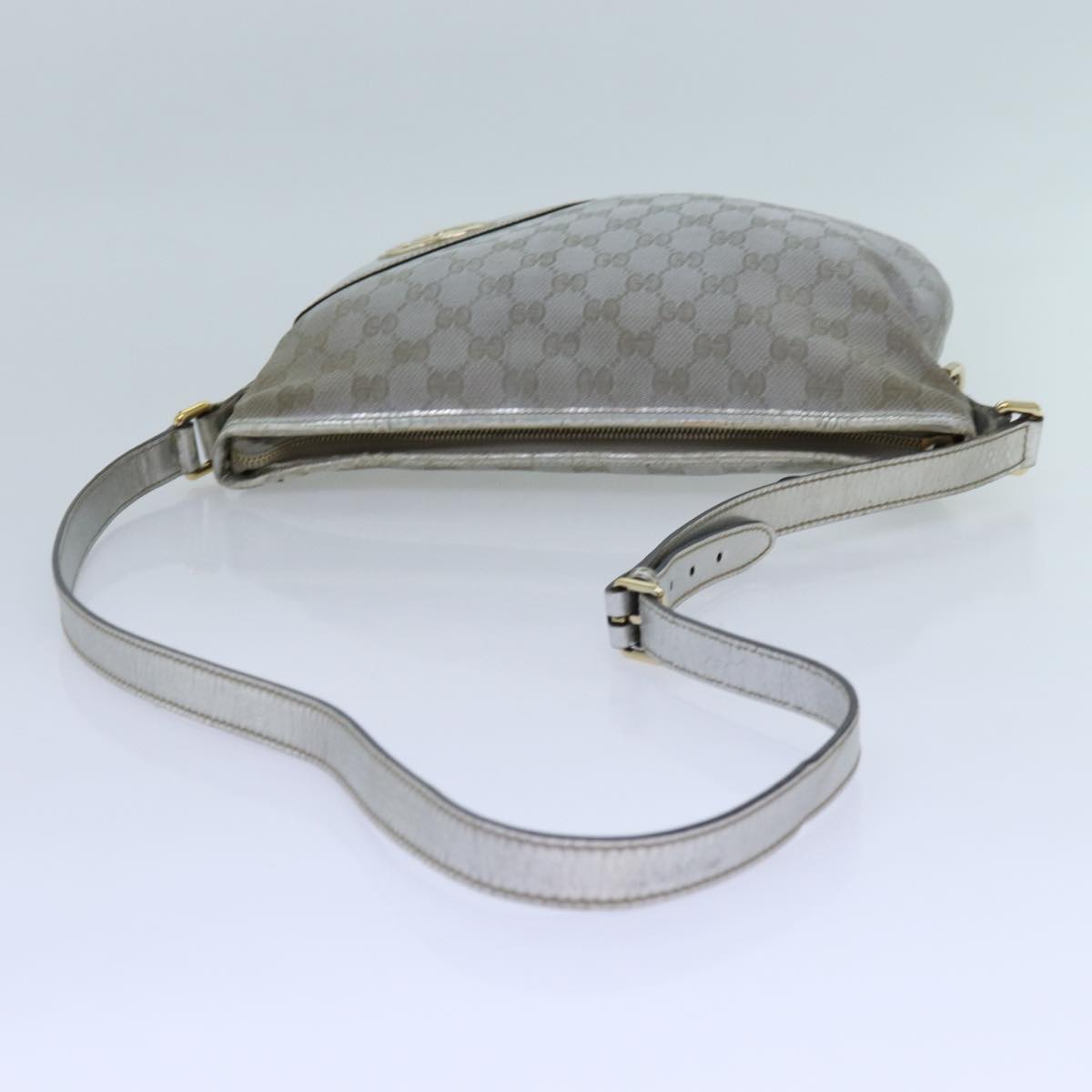 GUCCI GG Canvas Shoulder Bag Silver Auth 71301