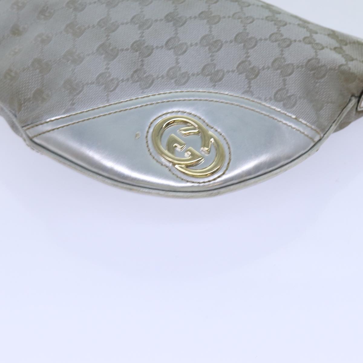 GUCCI GG Canvas Shoulder Bag Silver Auth 71301