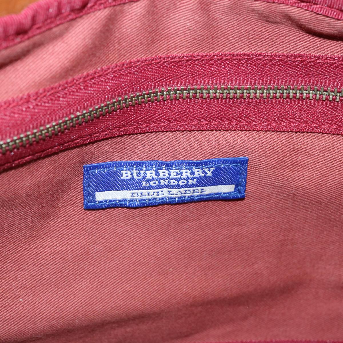 BURBERRY Nova Check Blue Label Hand Bag Canvas Red Auth 71302