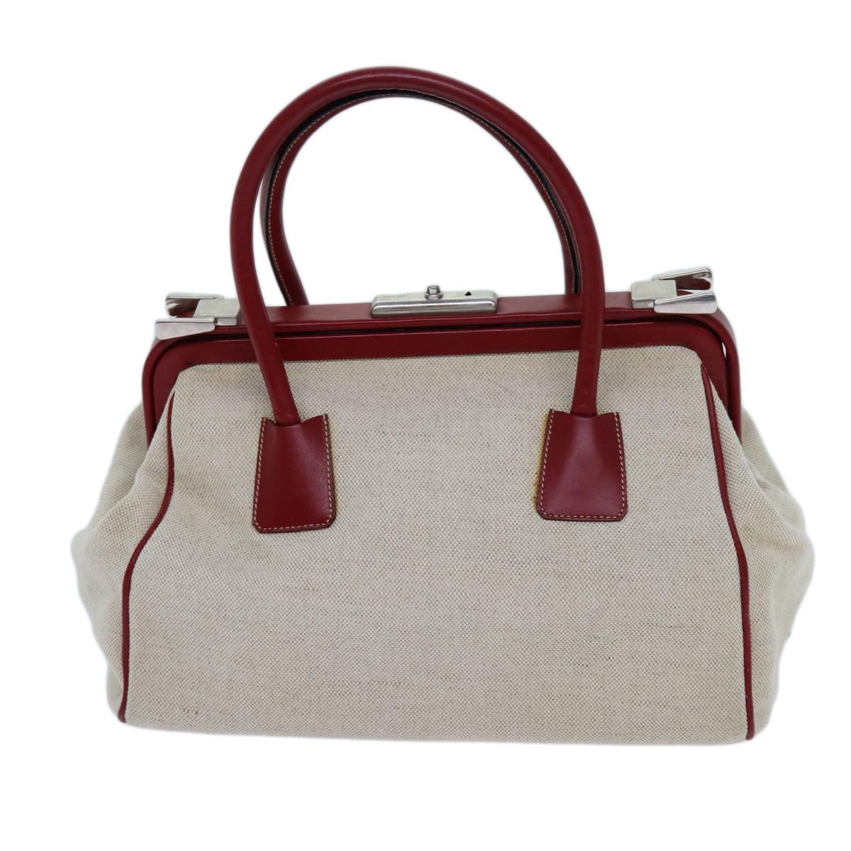 PRADA Hand Bag Canvas Beige Auth 71304