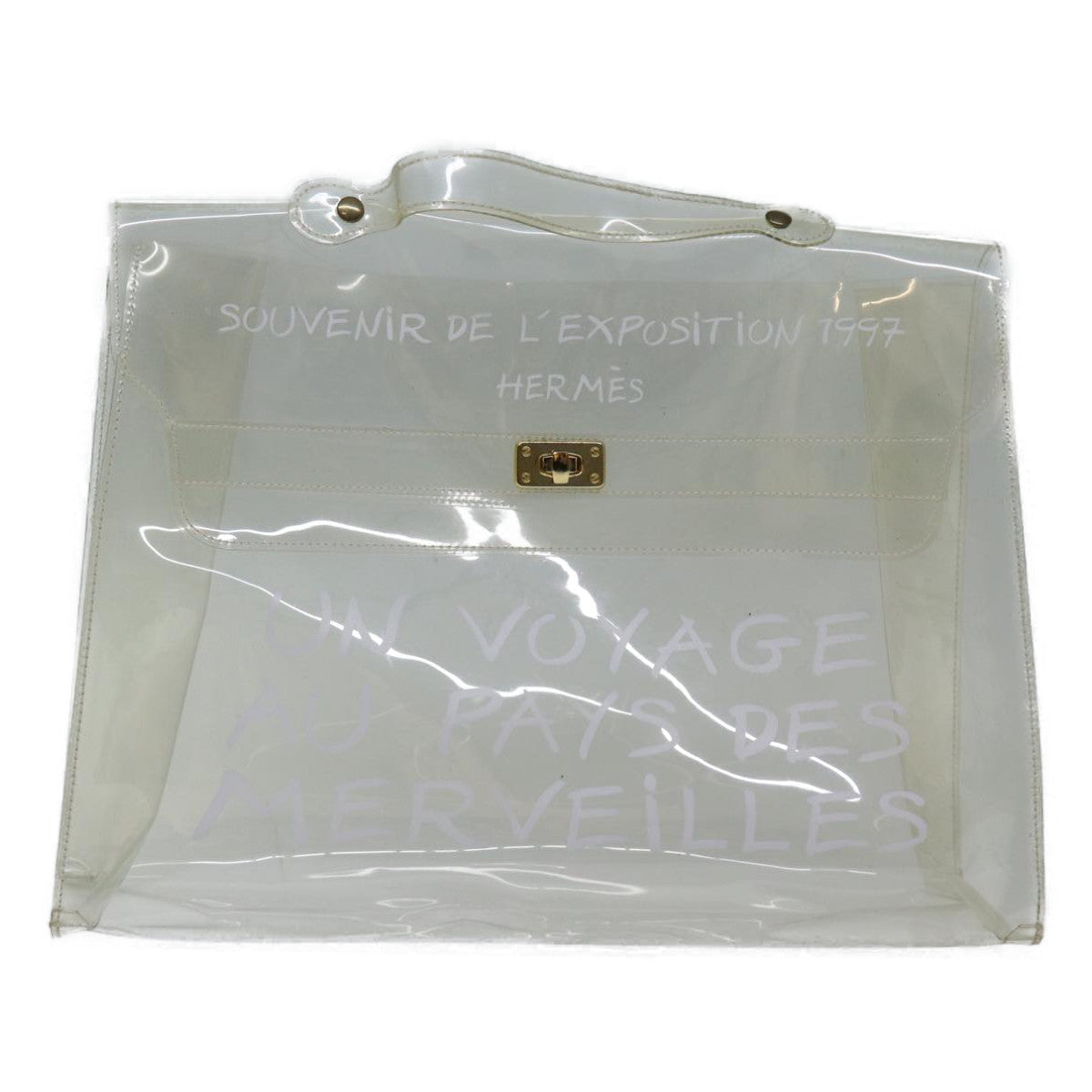 HERMES Vinyl Kelly Hand Bag Vinyl Clear Auth 71306