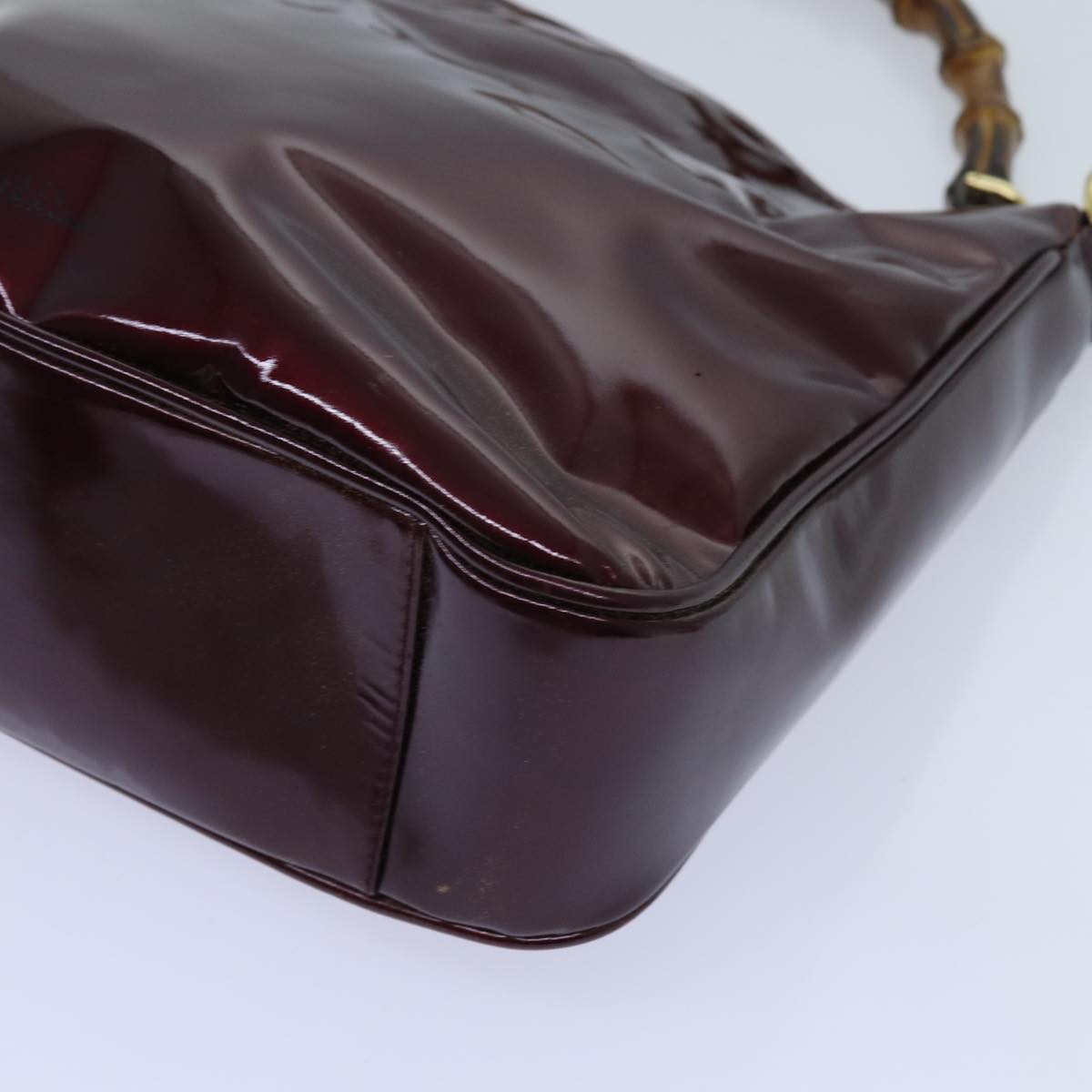 GUCCI Bamboo Shoulder Bag Patent leather Bordeaux Auth 71314