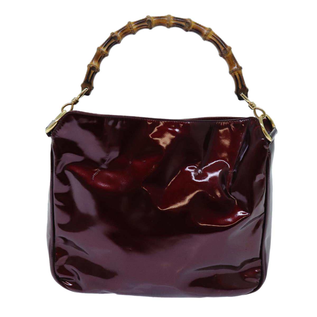 GUCCI Bamboo Shoulder Bag Patent leather Bordeaux Auth 71314