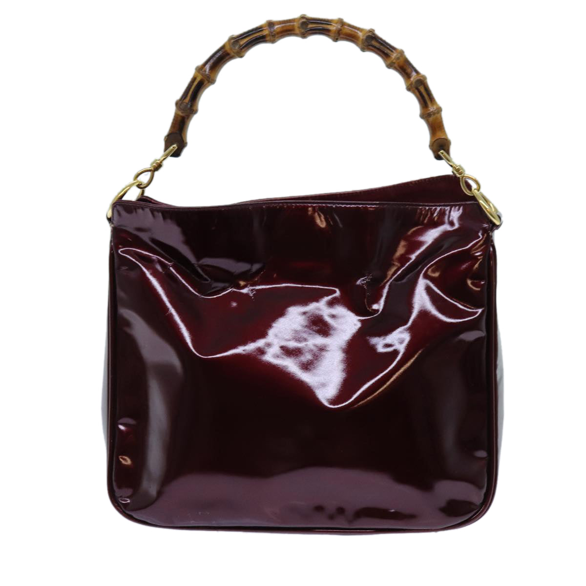 GUCCI Bamboo Shoulder Bag Patent leather Bordeaux Auth 71314