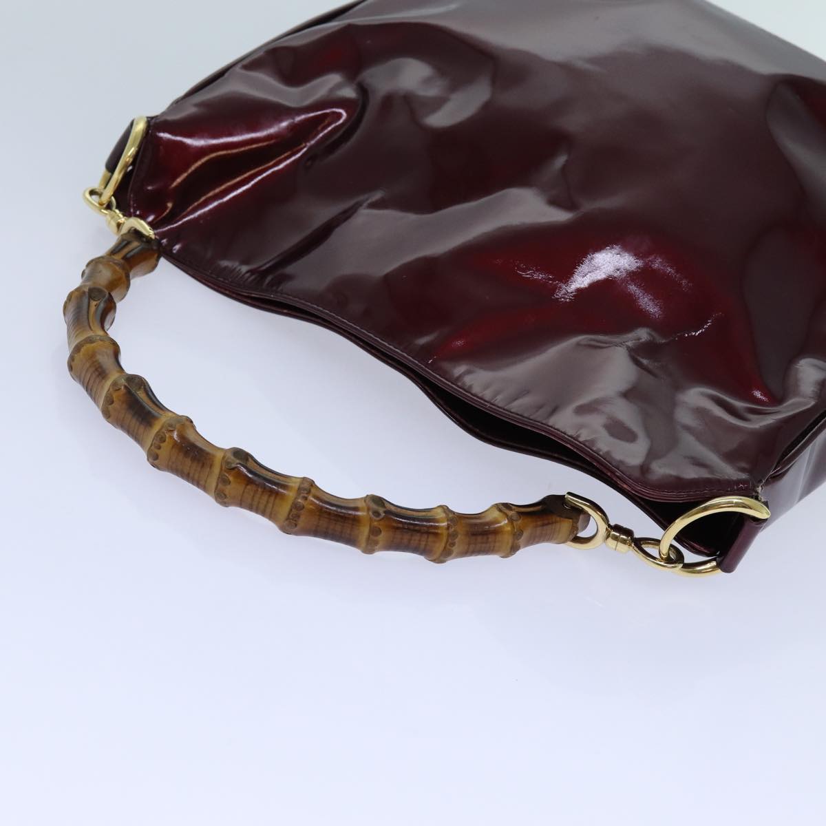 GUCCI Bamboo Shoulder Bag Patent leather Bordeaux Auth 71314