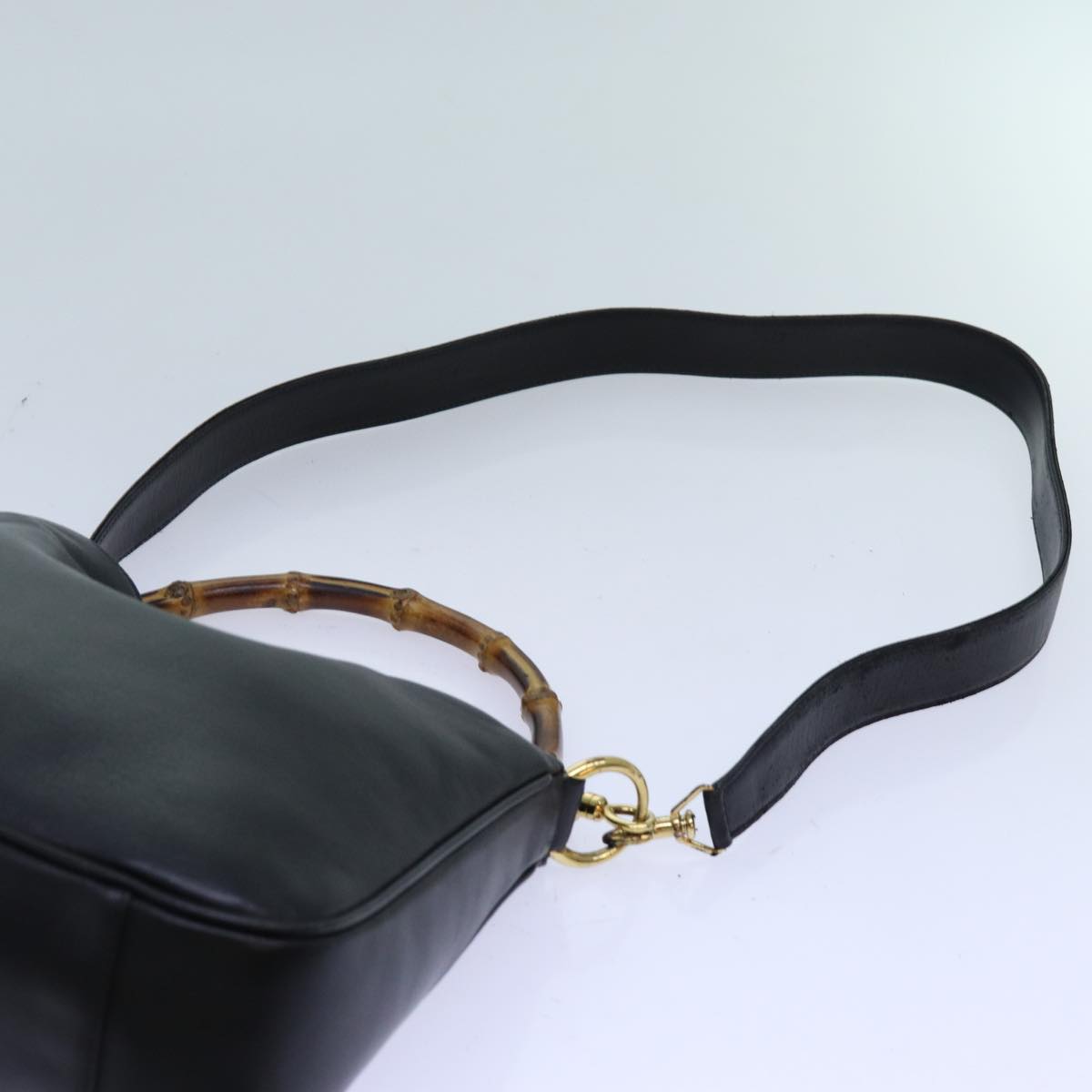 GUCCI Bamboo Shoulder Bag Leather 2way Black Auth 71315