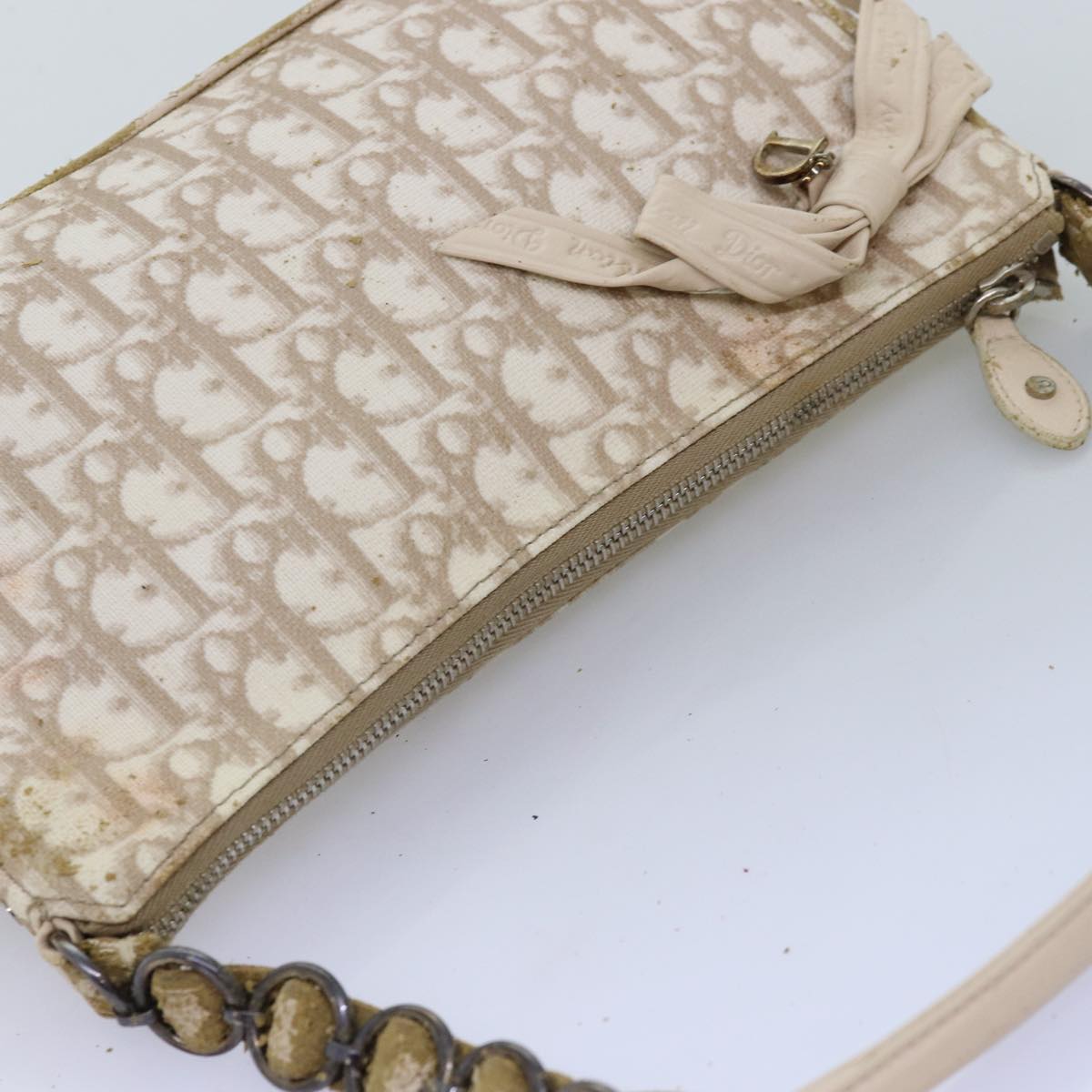 Christian Dior Trotter Romantic Shoulder Bag PVC Beige Auth 71325