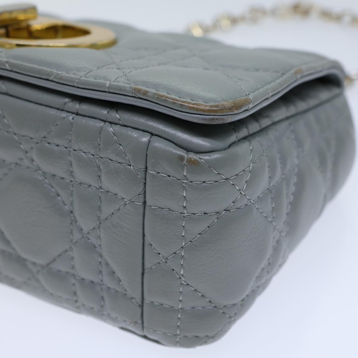 Christian Dior Canage Caro Shoulder Bag Leather Gray Auth 71331A