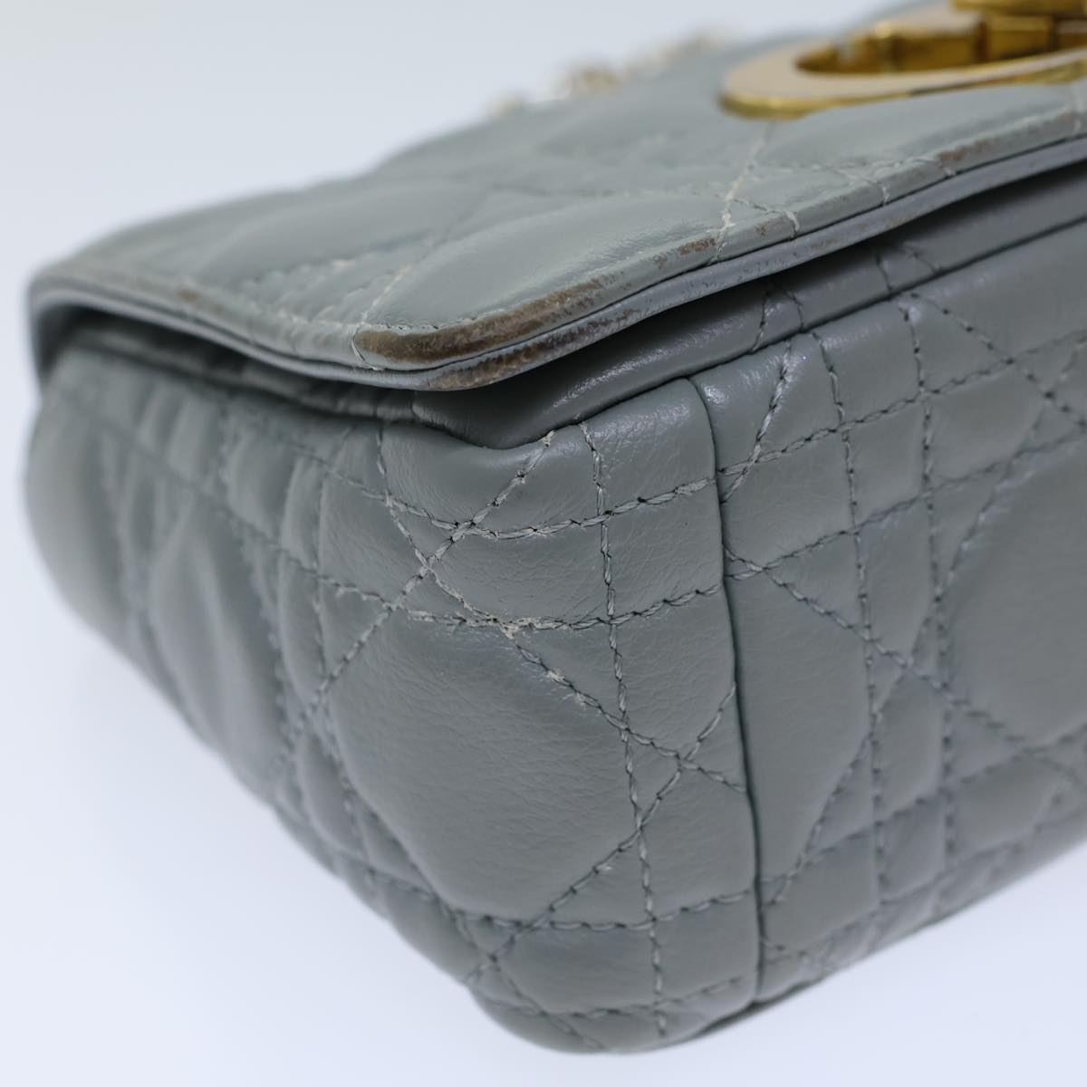 Christian Dior Canage Caro Shoulder Bag Leather Gray Auth 71331A