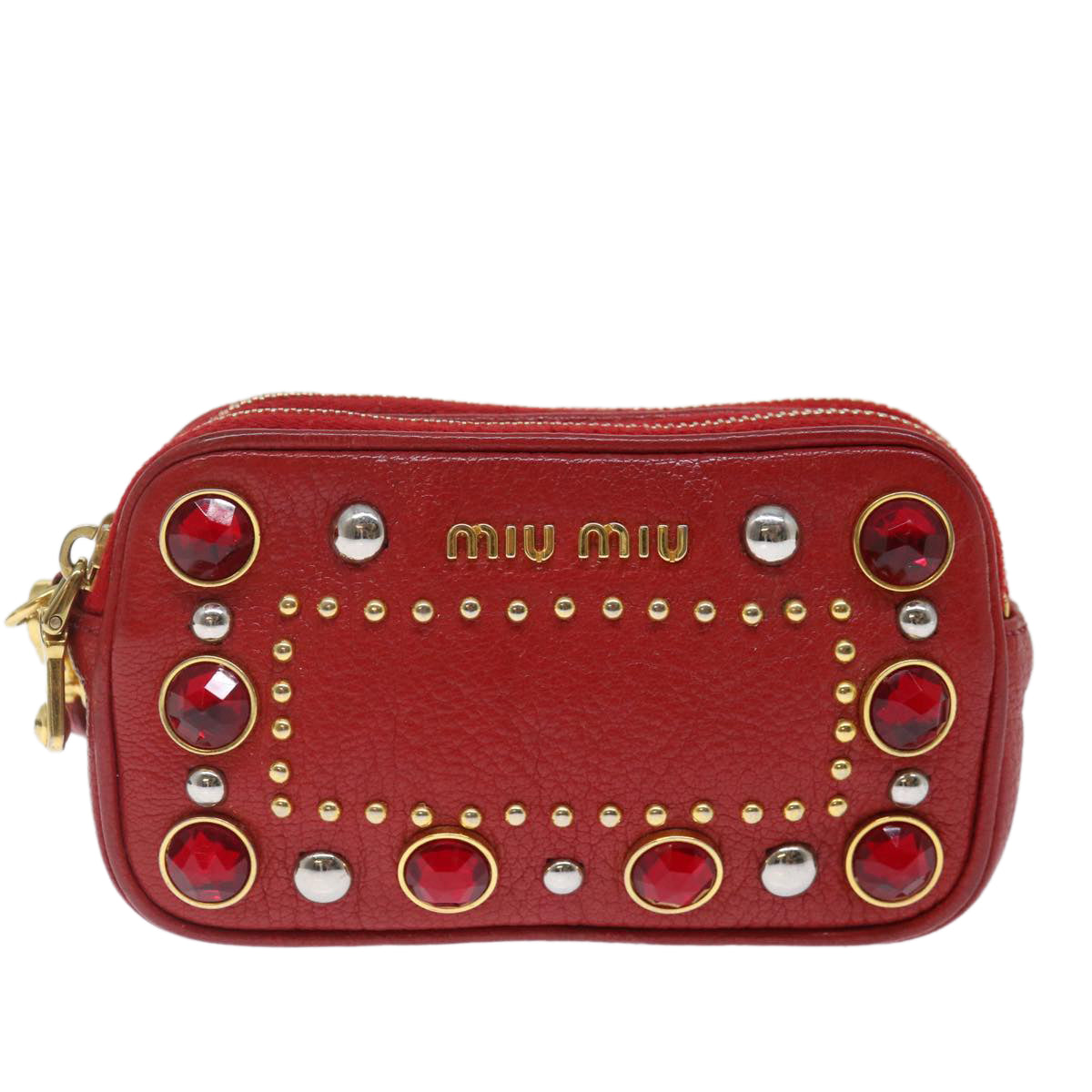 Miu Miu Pouch Leather Red Auth 71334