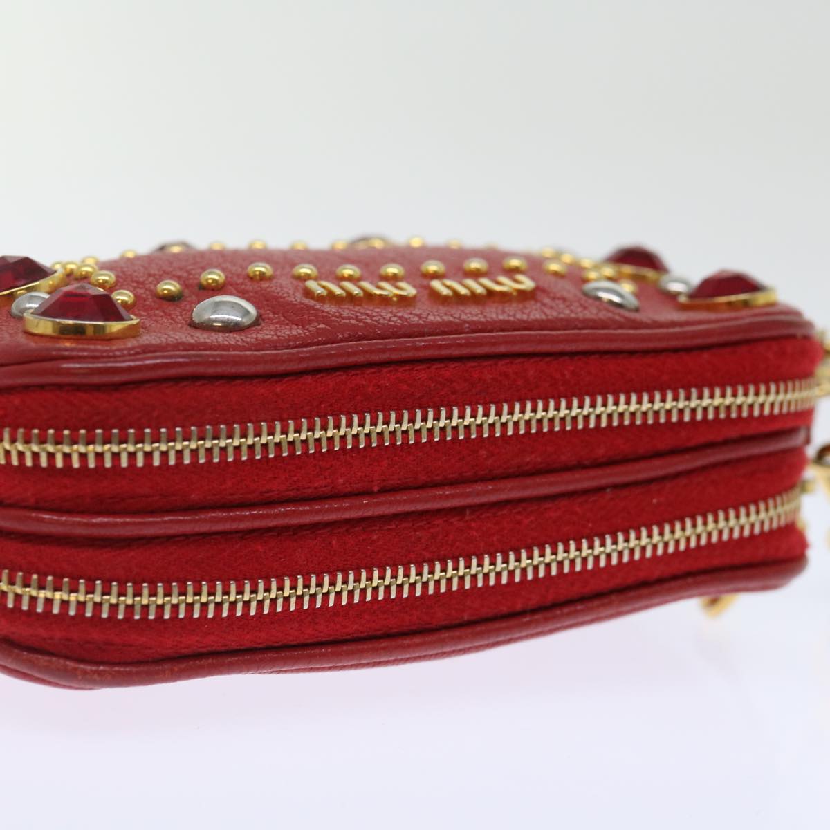 Miu Miu Pouch Leather Red Auth 71334