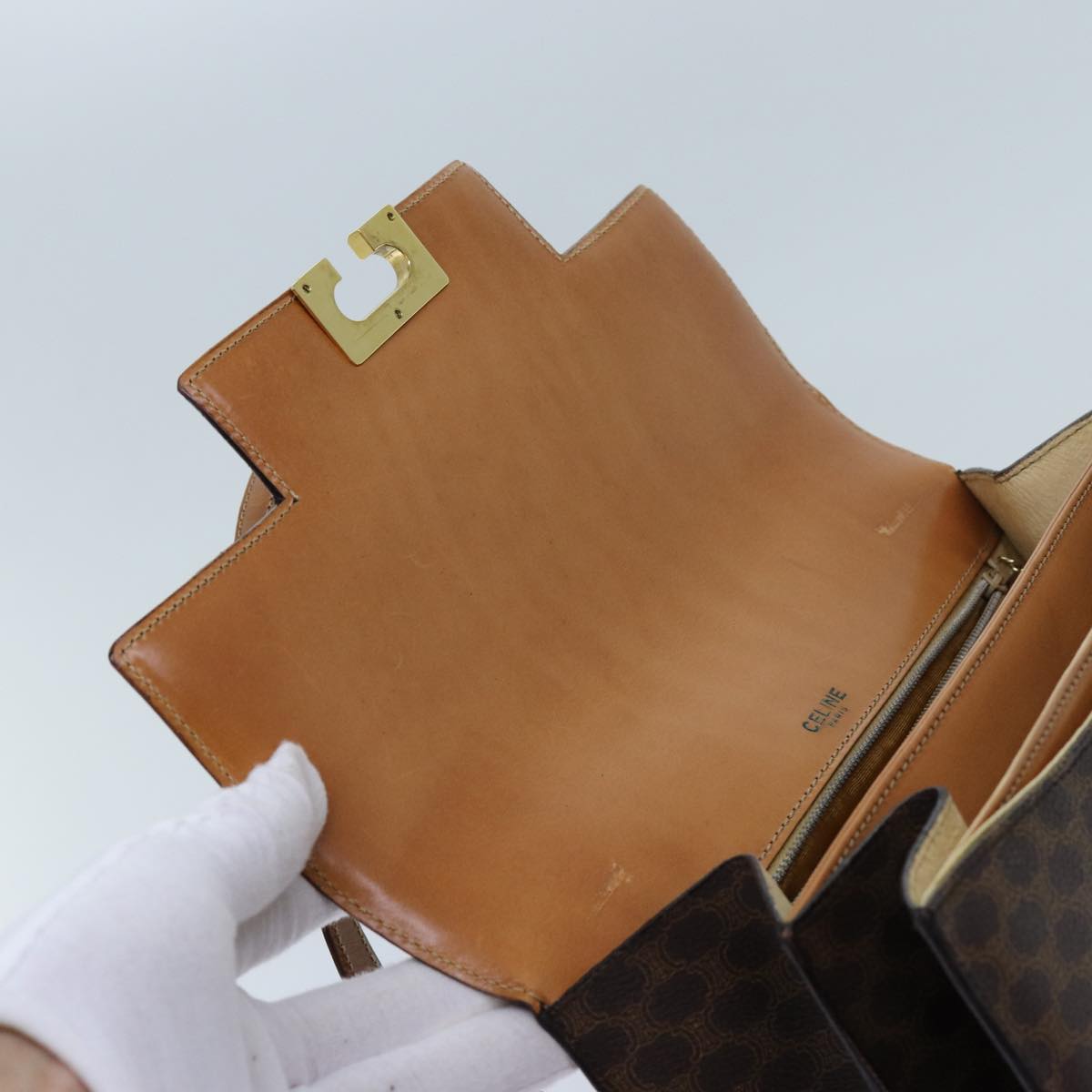 CELINE Macadam Canvas Shoulder Bag PVC Brown Auth 71427