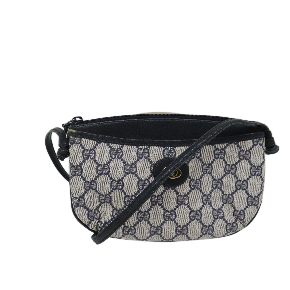 GUCCI GG Canvas Shoulder Bag PVC Navy 904 02 020 Auth 71429