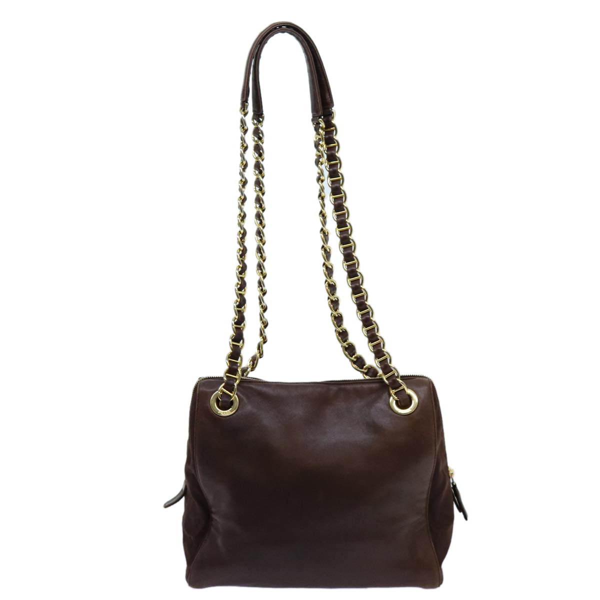 PRADA Chain Shoulder Bag Leather Brown Auth 71495