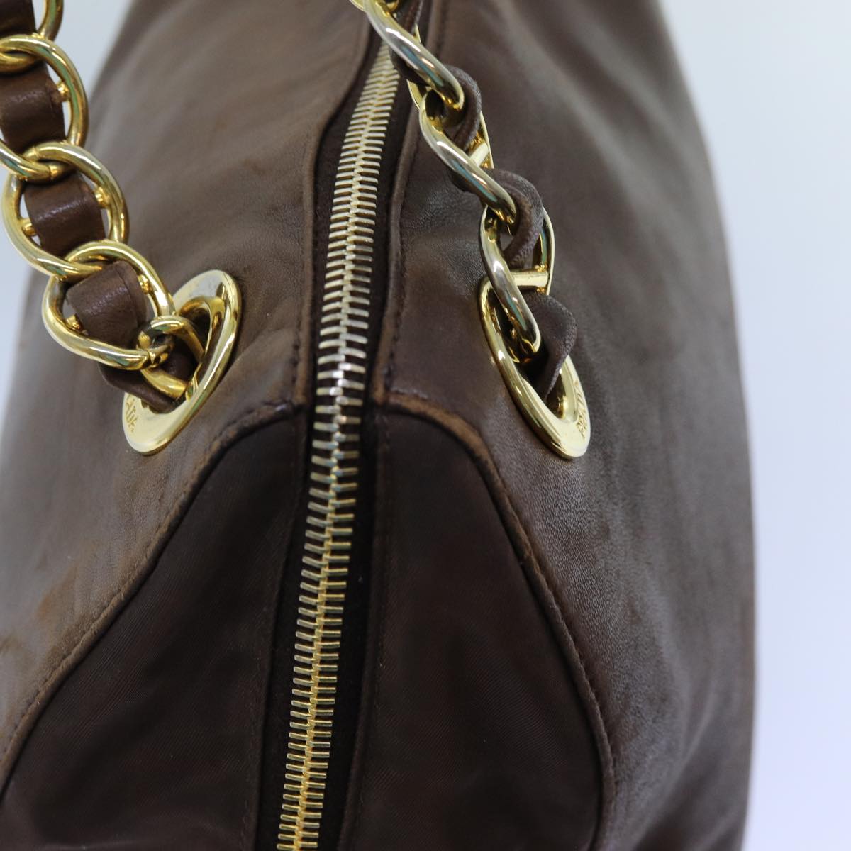 PRADA Chain Shoulder Bag Leather Brown Auth 71495