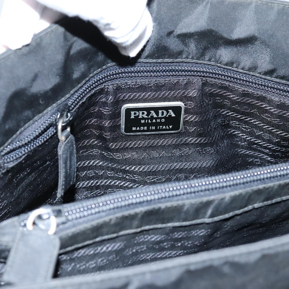 PRADA Chain Tote Bag Nylon Black Auth 71497