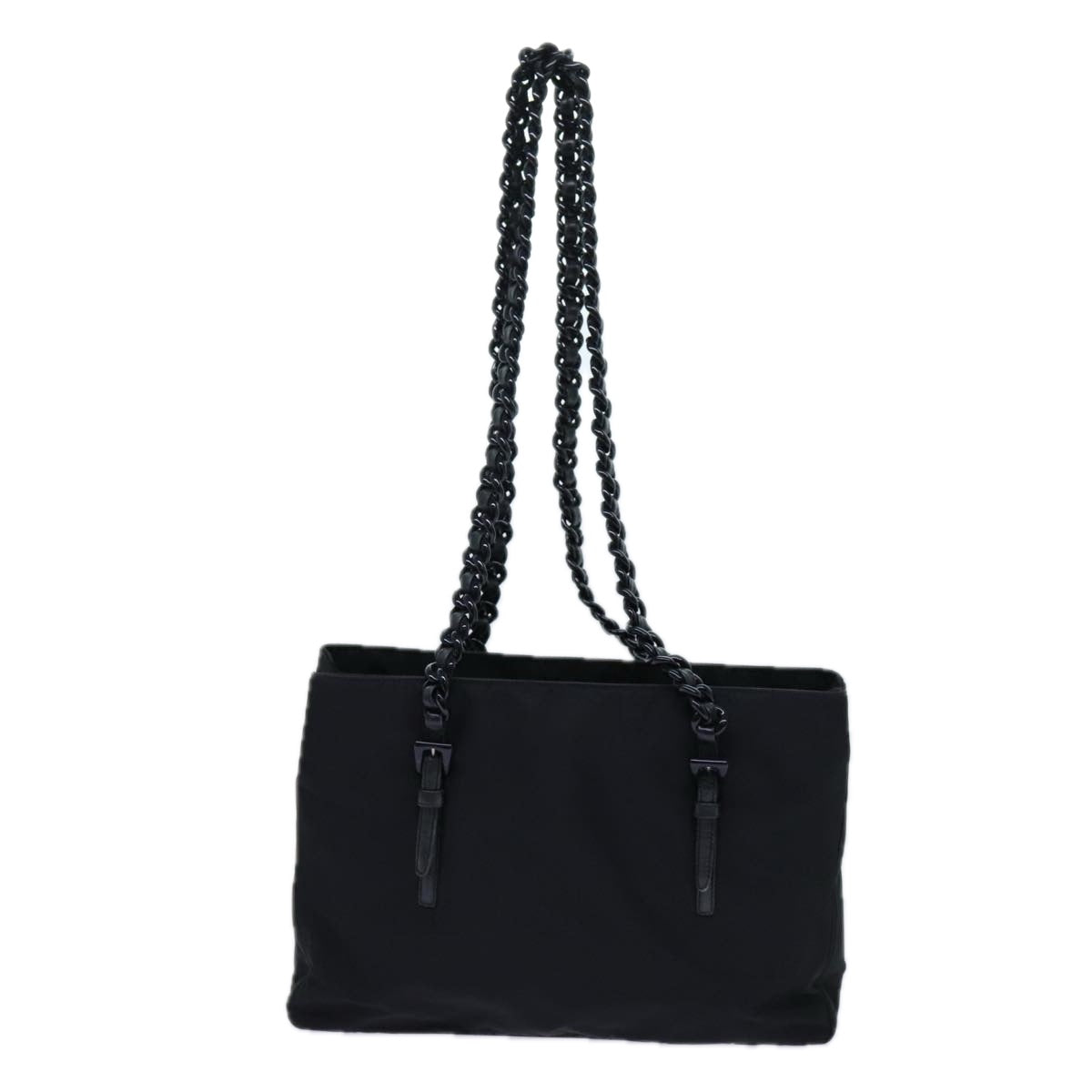 PRADA Chain Tote Bag Nylon Black Auth 71497 - 0