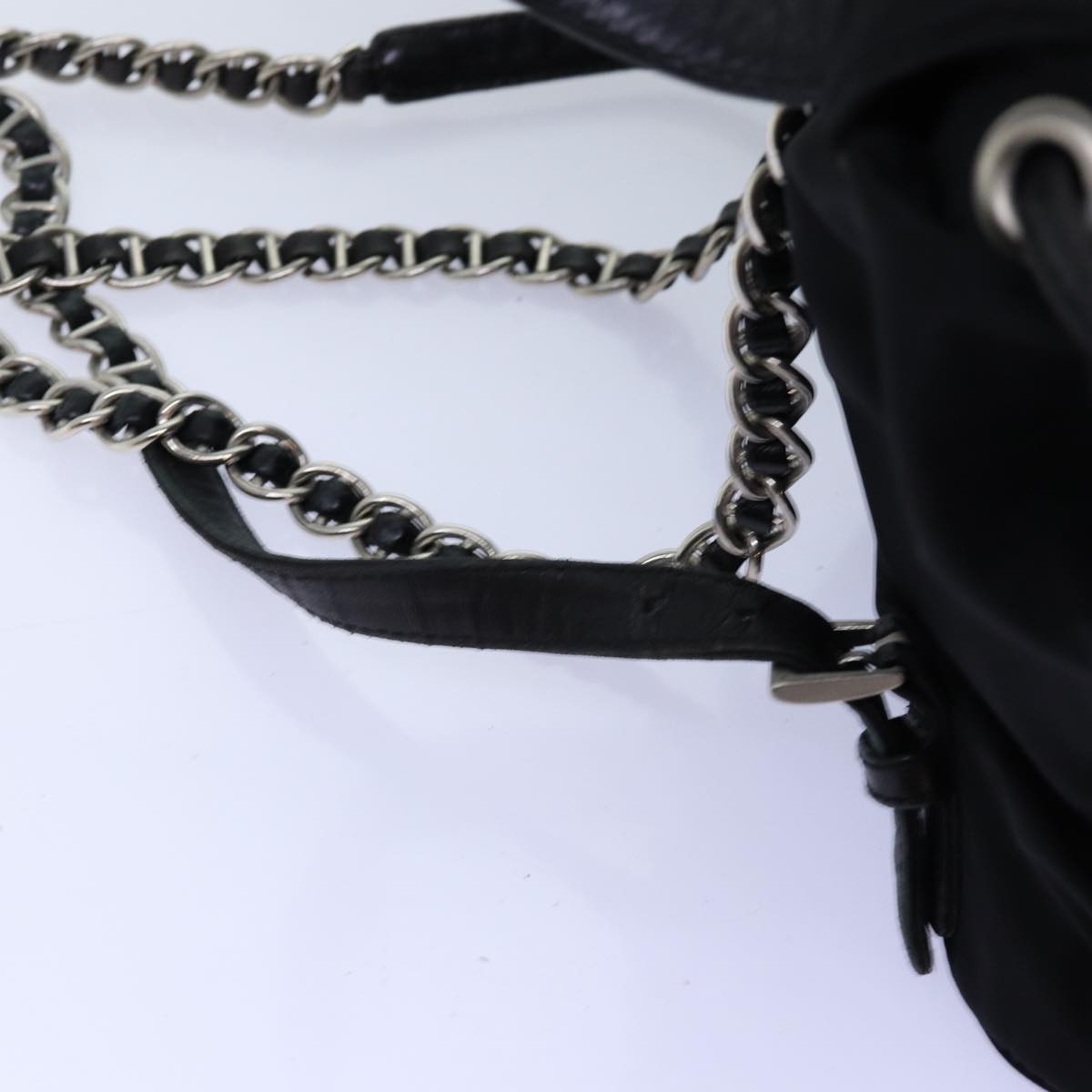 PRADA Chain Backpack Nylon Black Auth 71499
