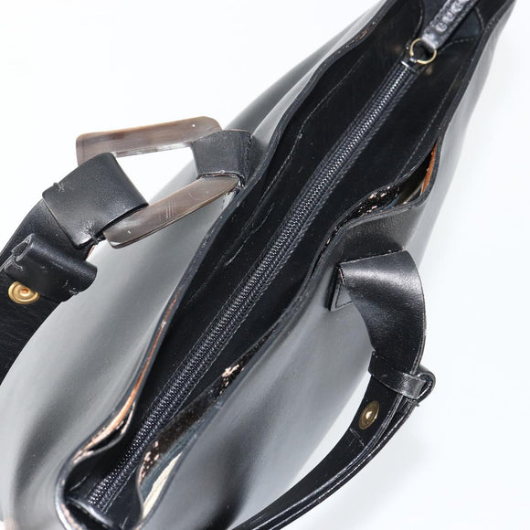GUCCI Hand Bag Leather Black Auth 71508