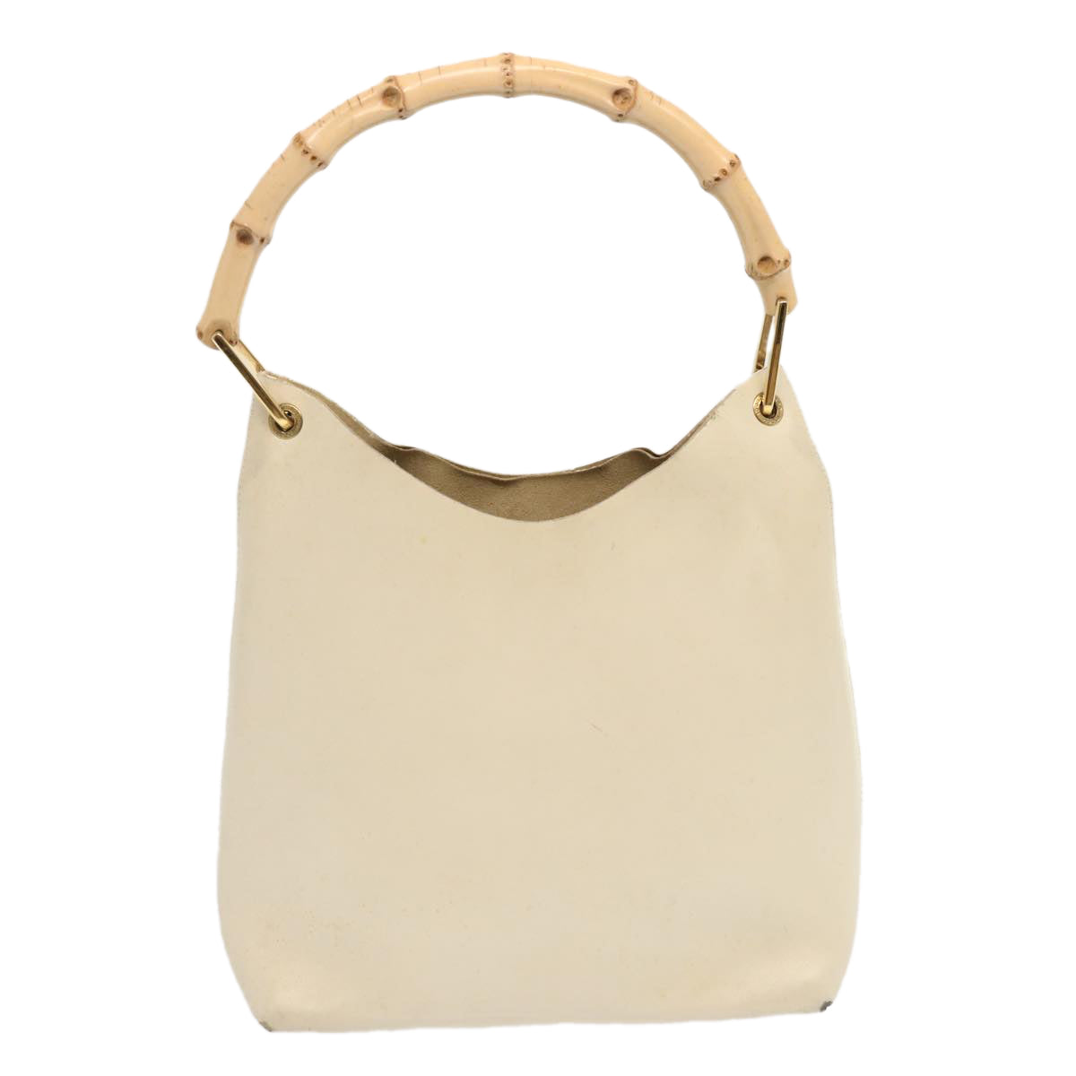 GUCCI Bamboo Shoulder Bag Leather White 001 1553 1880 Auth 71519