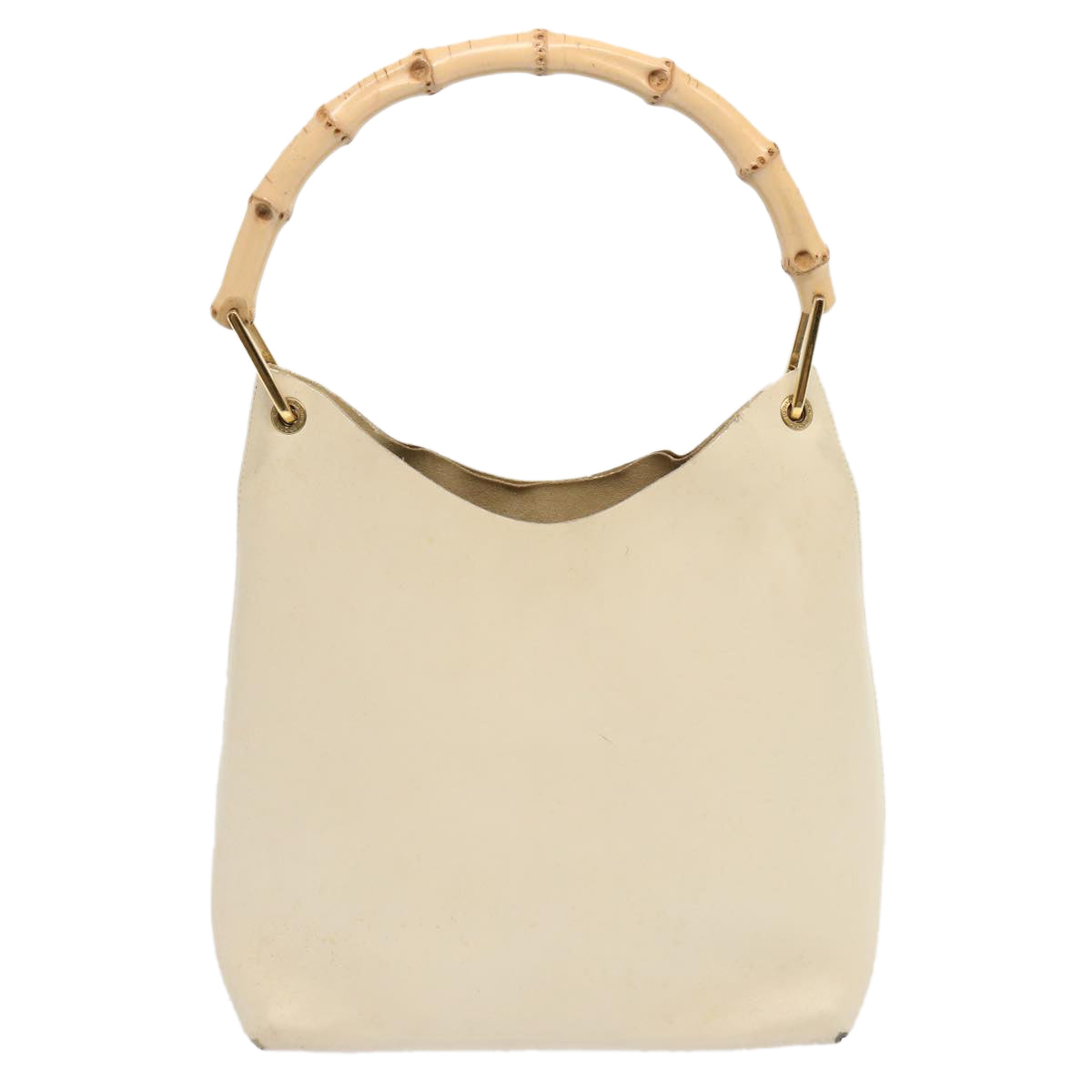 GUCCI Bamboo Shoulder Bag Leather White 001 1553 1880 Auth 71519