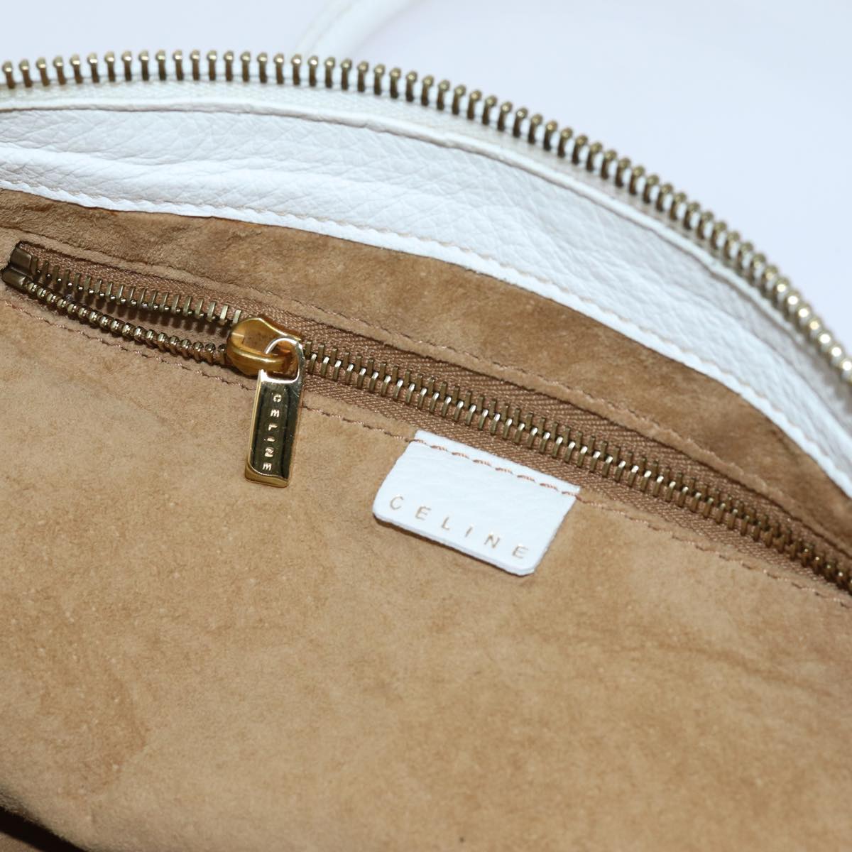 CELINE Hand Bag Leather White Auth 71541