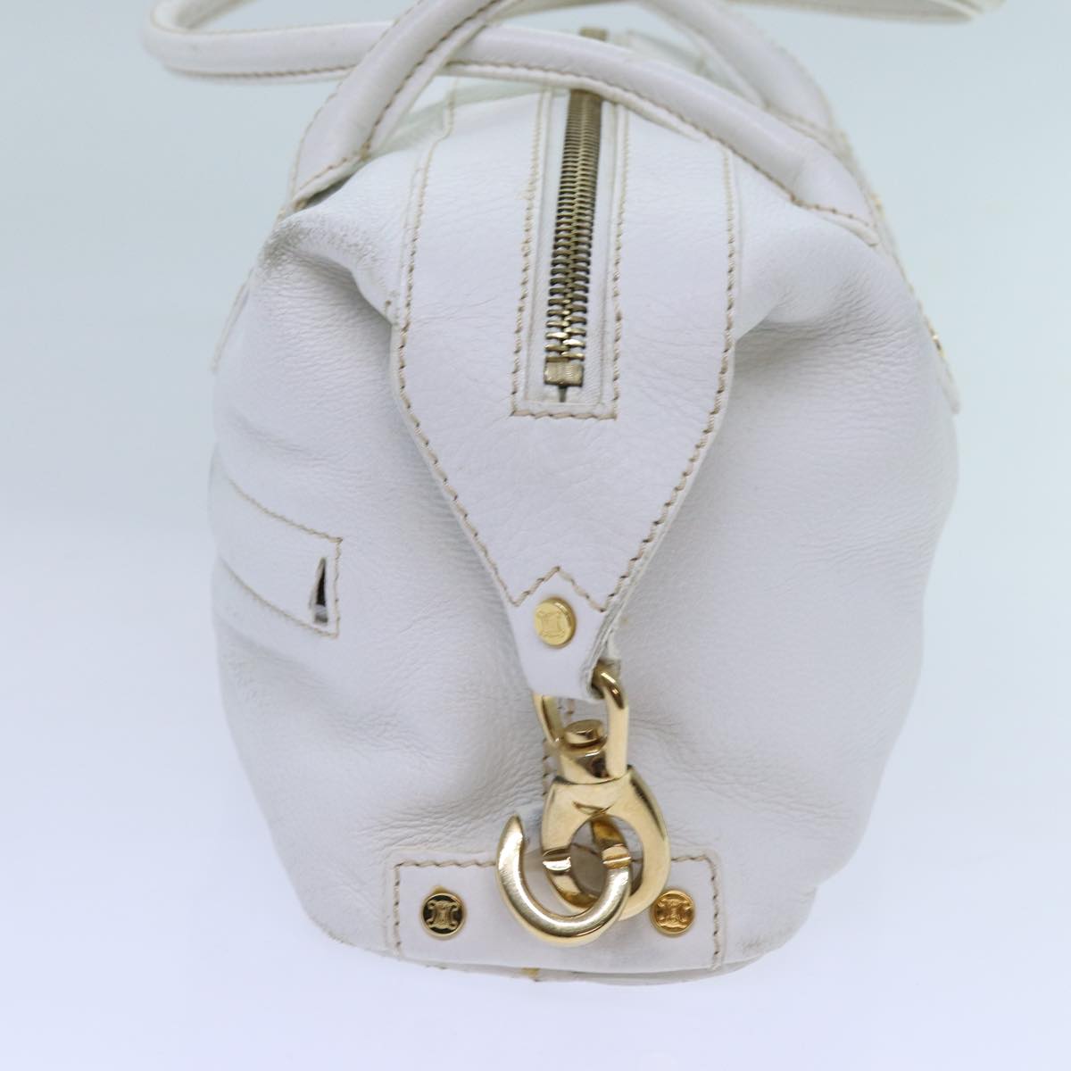 CELINE Hand Bag Leather White Auth 71541