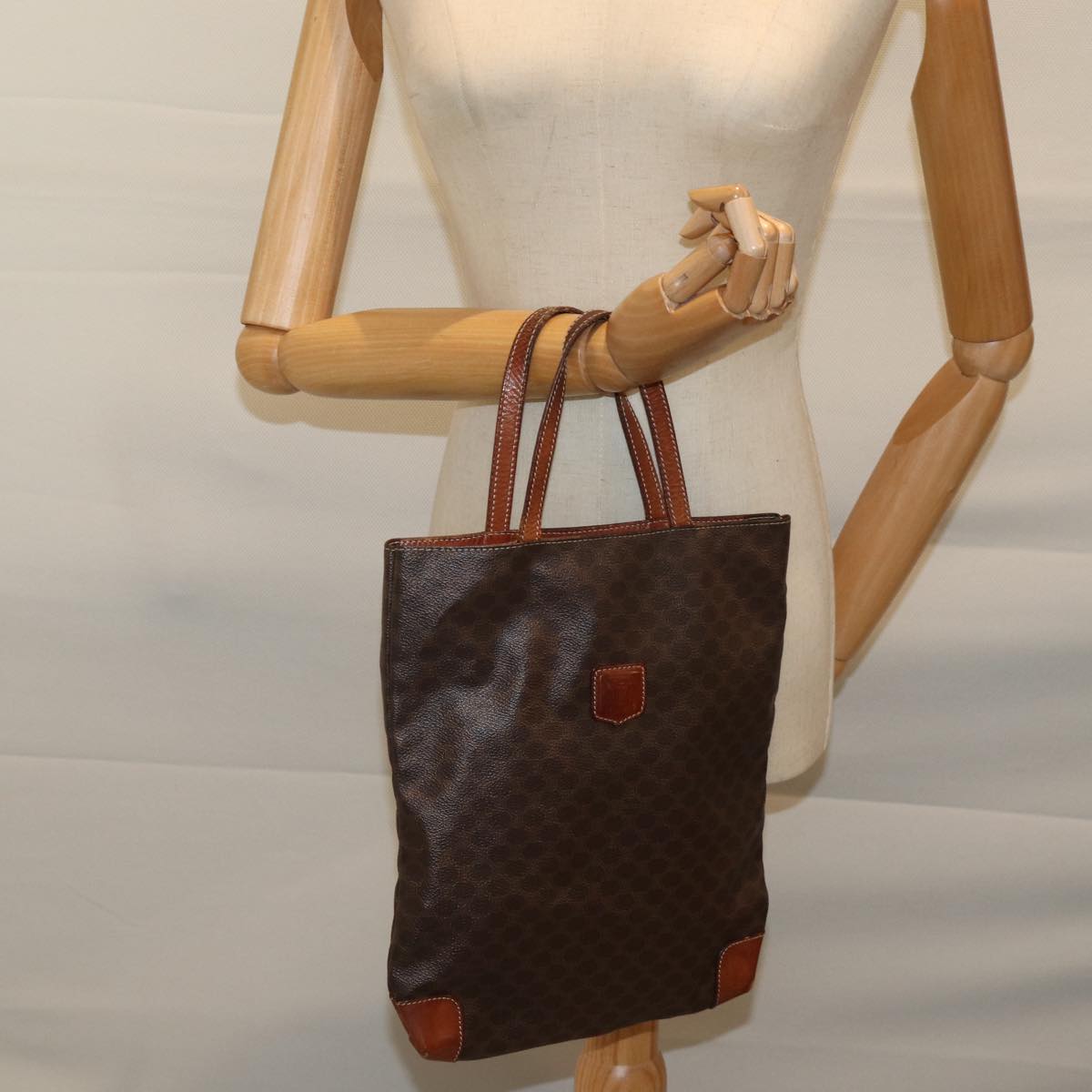 CELINE Macadam Canvas Hand Bag PVC Brown Auth 71546