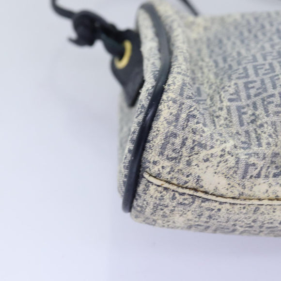 FENDI Zucchino Canvas Shoulder Bag Coated Canvas White Navy Auth 71558