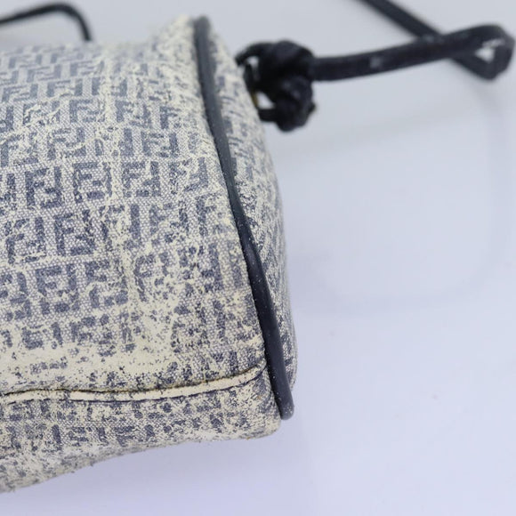 FENDI Zucchino Canvas Shoulder Bag Coated Canvas White Navy Auth 71558
