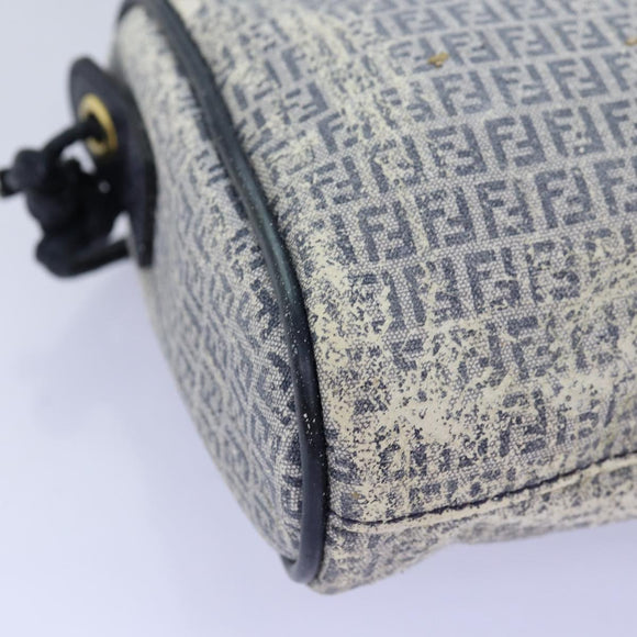 FENDI Zucchino Canvas Shoulder Bag Coated Canvas White Navy Auth 71558