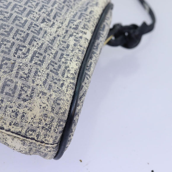 FENDI Zucchino Canvas Schultertasche Beschichtetes Canvas Weiß Navy Auth 71558